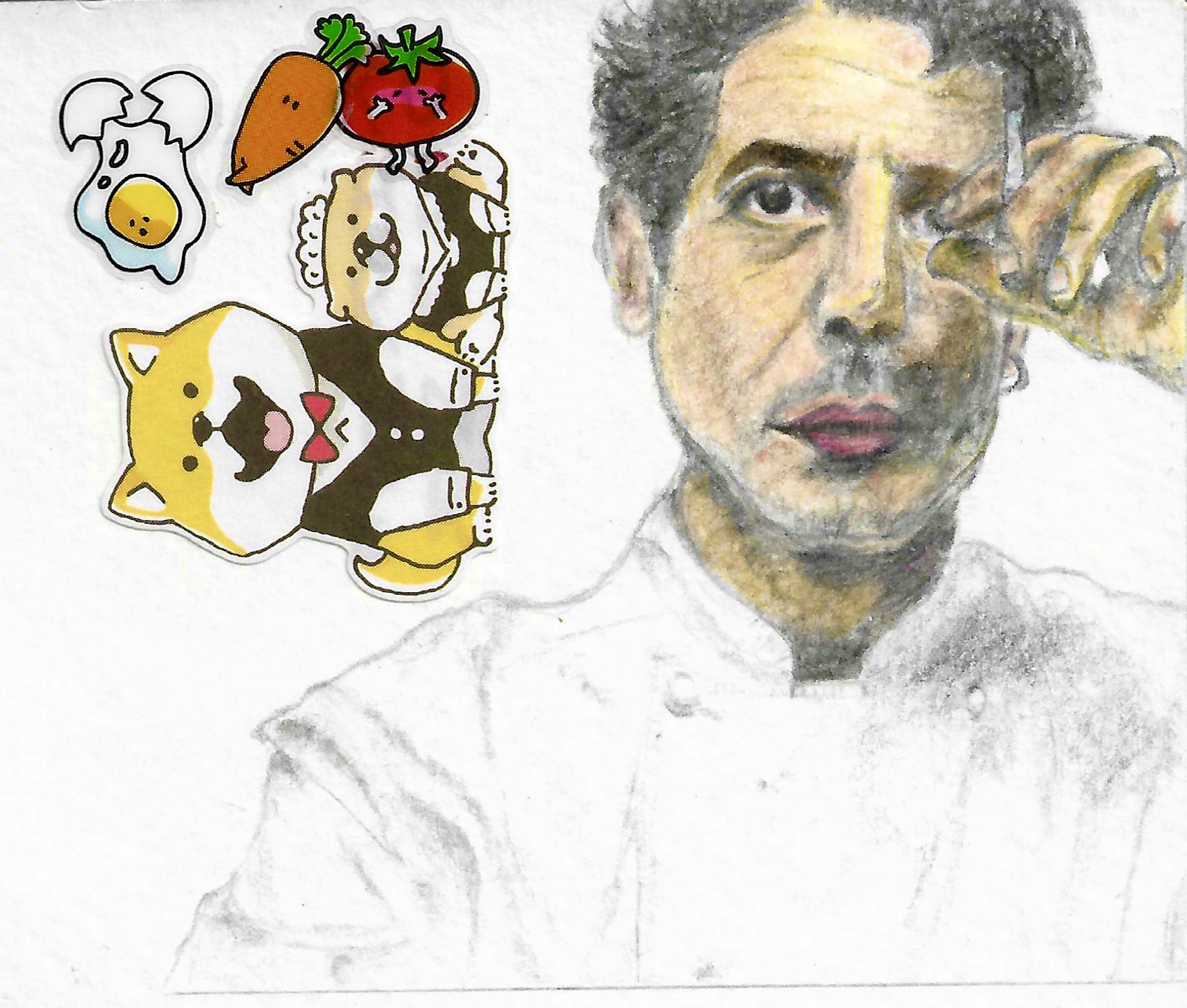 colour pencil drawing of Anthony Bourdain